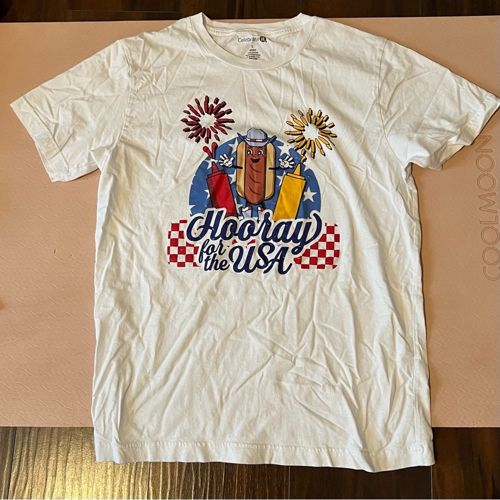 Hooray for the USA Graphic Tee - White with Red, Blue & Yellow